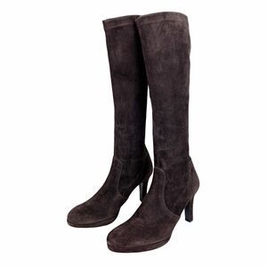 Graffiti Brown Suede Platform Heel Pull-On Boots‎ Sz 7.5